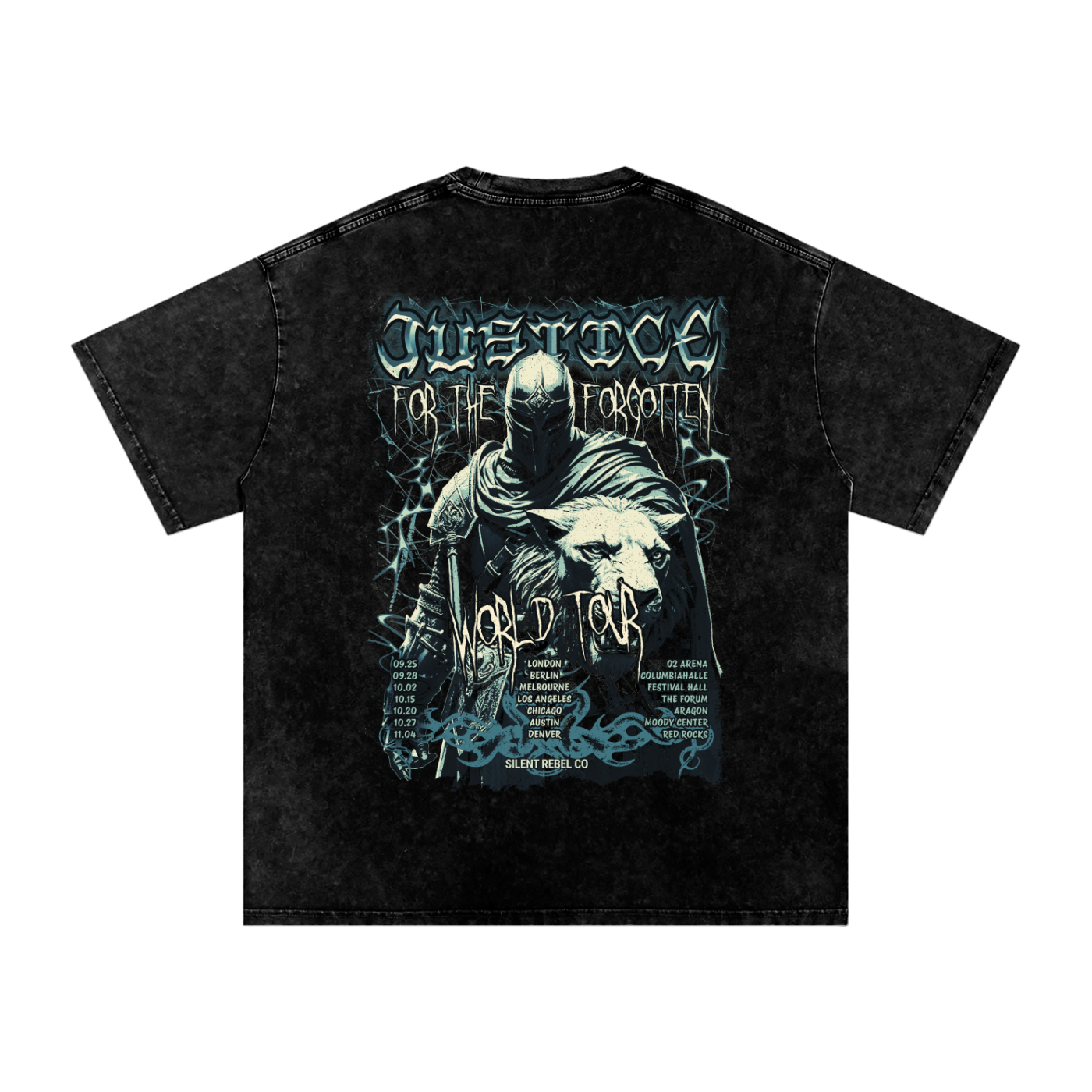 Silent Rebel™ "Justice World Tour" Acid Wash Oversize T-Shirt - 250 GSM