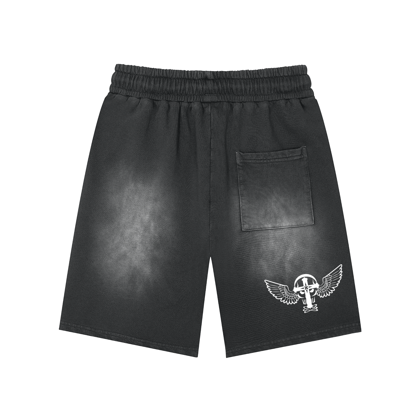 Silent Rebel™ "Hash" Rectangle Patch Monkey Washed Shorts - 360 GSM