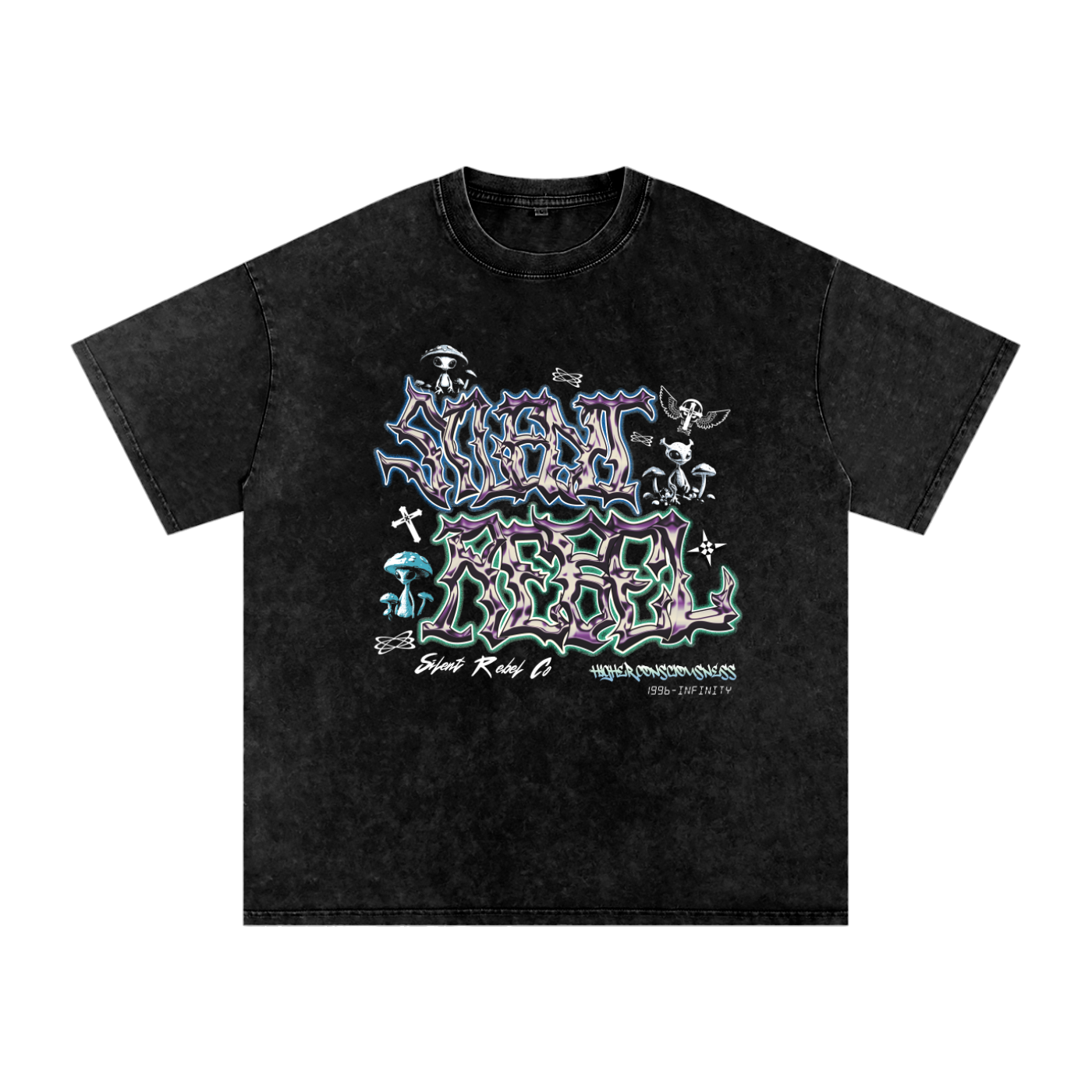 Silent Rebel™ "Mushroom Creatures" Acid Wash Tee
