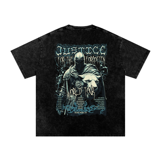 Silent Rebel™ "Justice World Tour" Acid Wash Oversize T-Shirt - 250 GSM