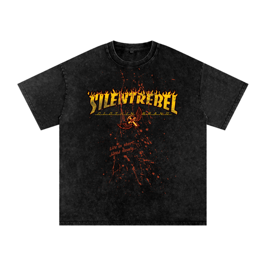 Silent Rebel™ "Bleed Slowly" Acid Wash Oversize T-Shirt - 250 GSM
