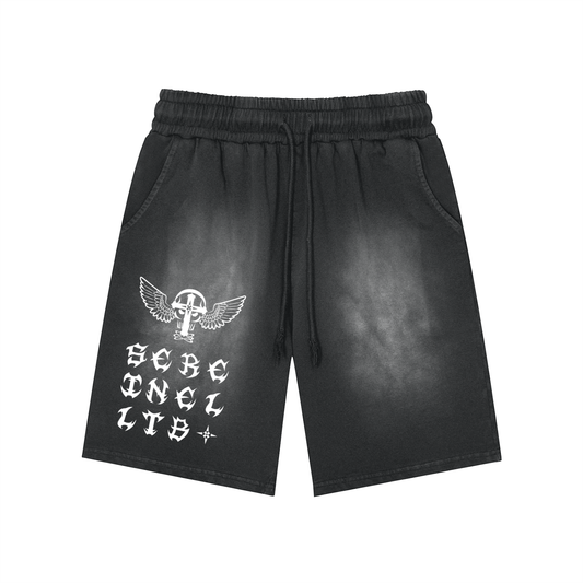 Silent Rebel™ "Hash" Rectangle Patch Monkey Washed Shorts  - 360 GSM