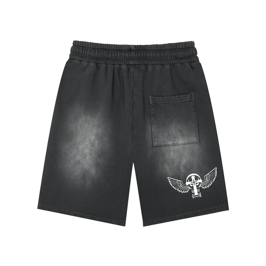 Silent Rebel™ "Hash" Rectangle Patch Monkey Washed Shorts  - 360 GSM
