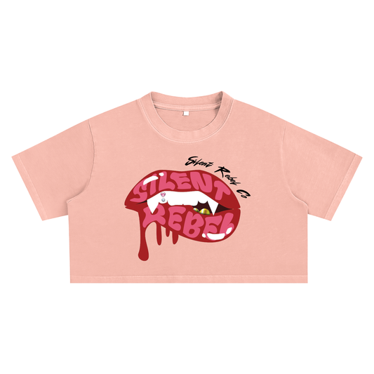Silent Rebel™ "Lipz" Snow Washed Crop Top